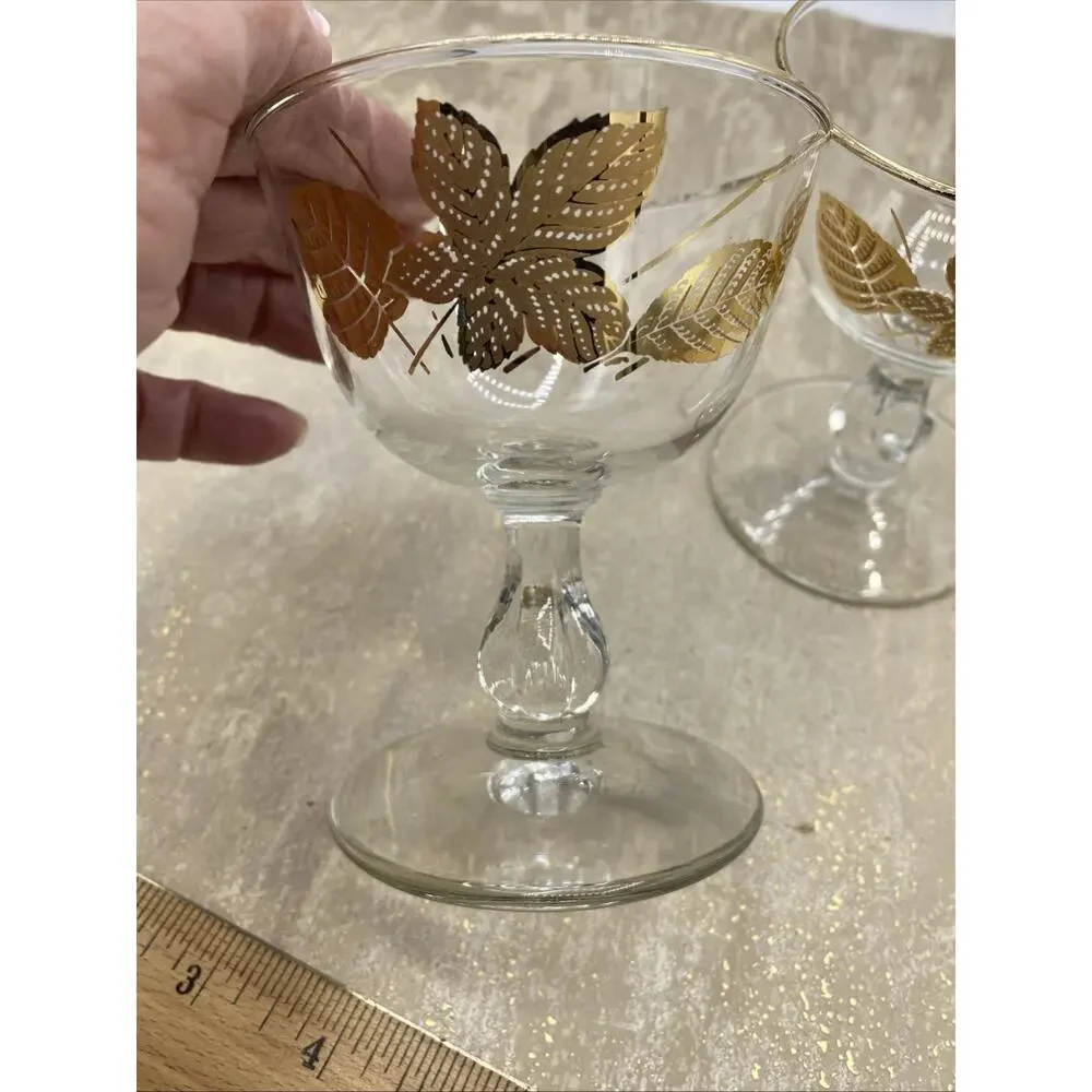 2-Vintage Libbey Golden Foliage Cordial Goblets Bar Glasses Wine Champagne